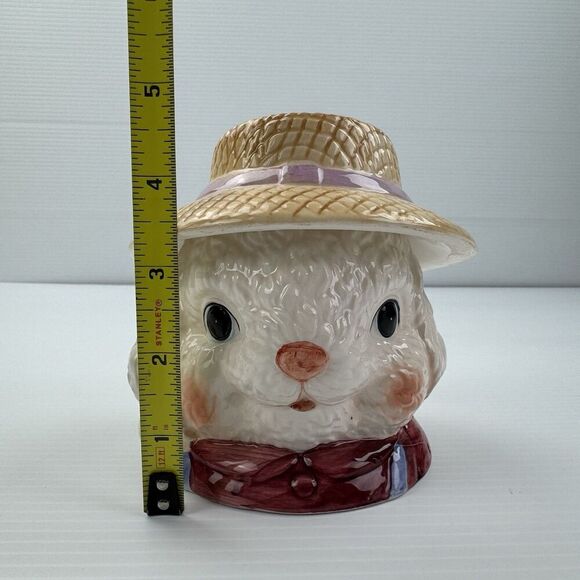 Vintage Dalton Bunny Cookie Jar Ceramic Rabbit in Hat Bow Farmhouse Easter Decor - Picture 13 of 13